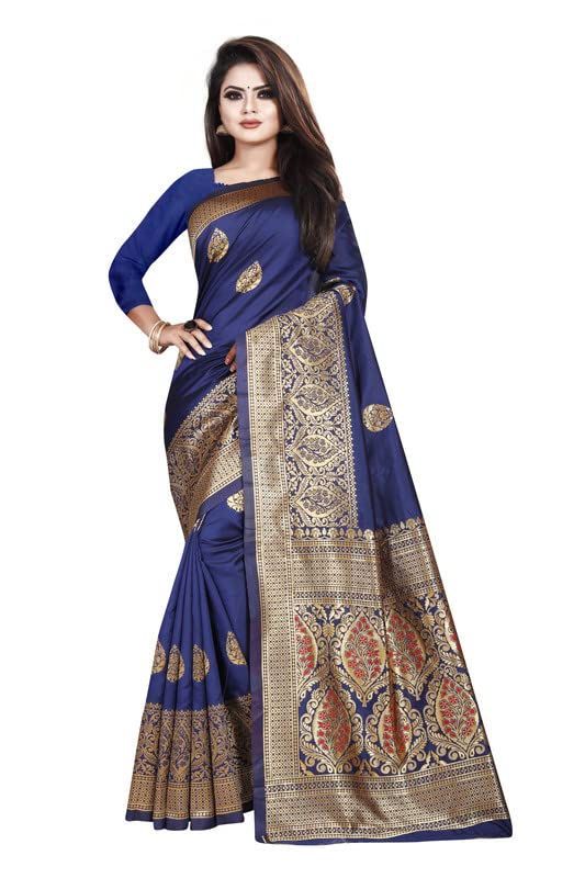 VS INTERNATIONAL Art Silk Saree with Contrast Pallu Printed Saree With Blouse Piece, Blue