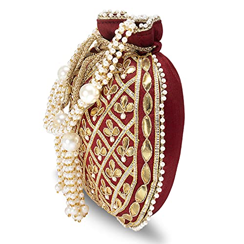 Image of Aheli Embroidered Potli Bag Gift for Women Handmade Ethnic Purse Evening Handbags Stylish Bridal Fashion Clutch Bag
