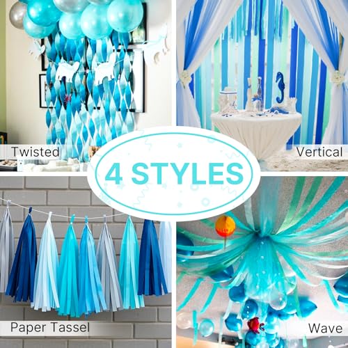 Image of PartyWoo Teal Crepe Paper Streamers 6pcs 492ft Pack of Turquoise Crepe Paper Streamers for Birthday Gender Reveal Baby Shower Wedding Graduation Pool Mermaid Under The Sea Theme Party Decorations