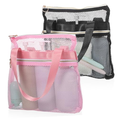 BRIGHTFUFU Mesh Travel Shower Bag Set 2 Pcs Toiletry Bag with Handles for Gym College Camping Home Quick Dry Compact Bathroom Organizer