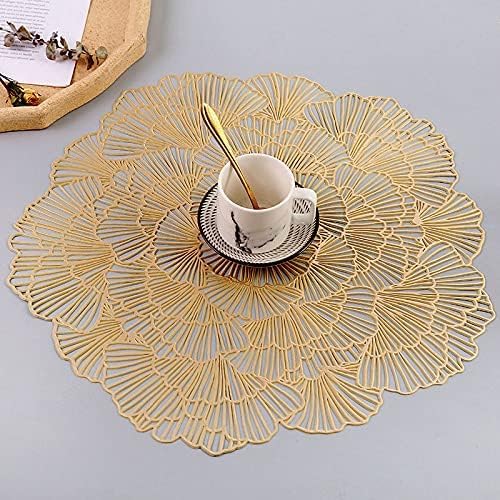 Image of Dakshya Industries Elegant Round Table Placemats Set of 2 (38x38 cm) PVC Waterproof Non-Slip Dining Mats (Gold)