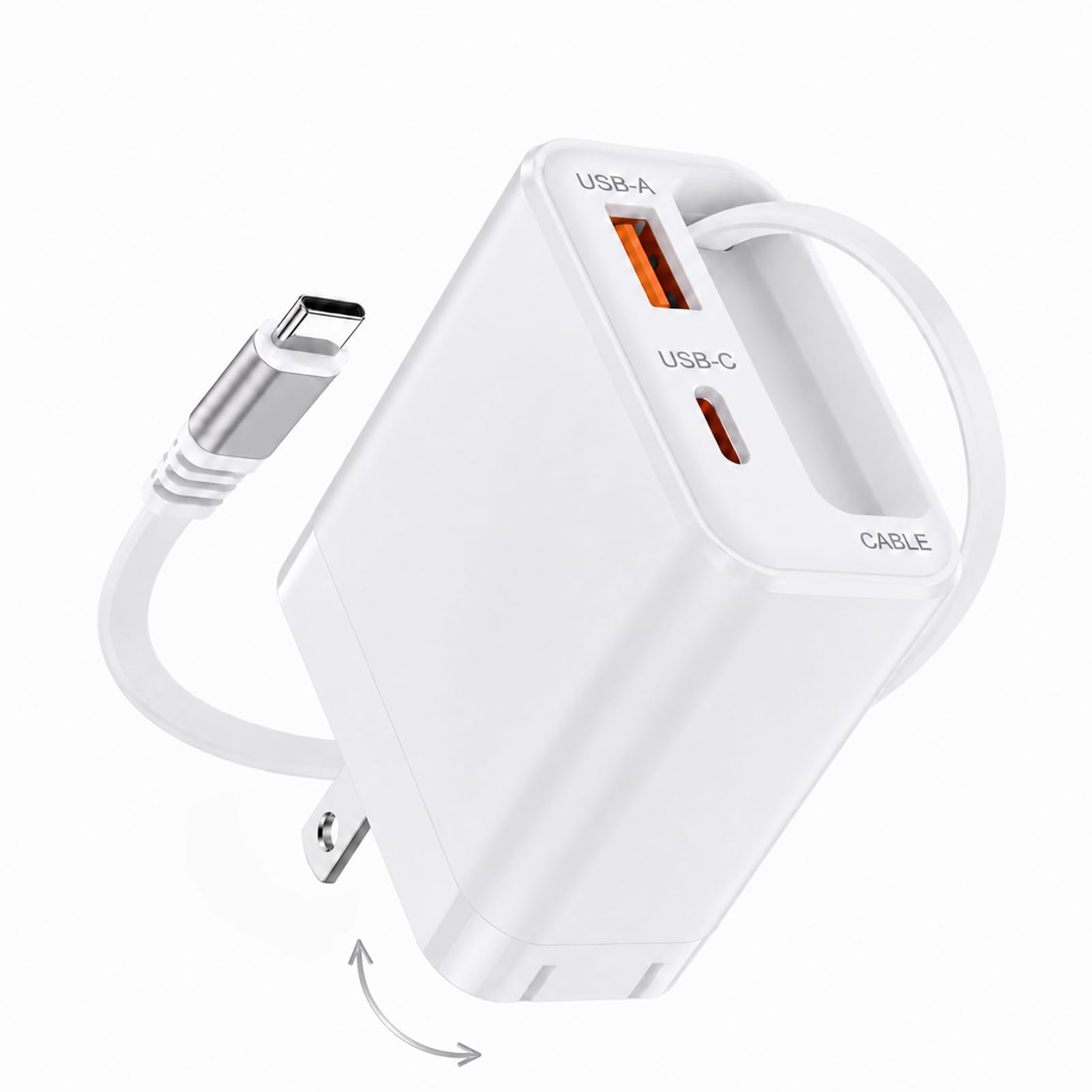 USB充電器 巻き取り式 USB-Cケーブル内蔵 35W PD急速充電器 3ポー…