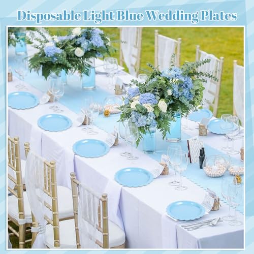 NatNarr 30 Stück Hellblaue Pappteller, 9 Inch Einweg Party Pappteller mit Wellenschliff, Babyblau Dessertteller für Geburtstag, Babyparty, Hochzeit