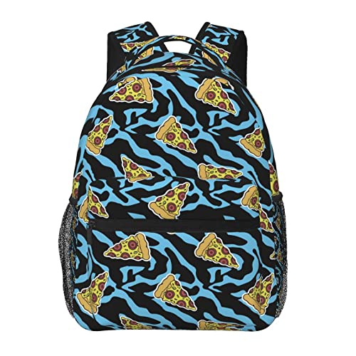 Mochila casual de pizza con rayas de cebra gran capacidad para viaje unisex