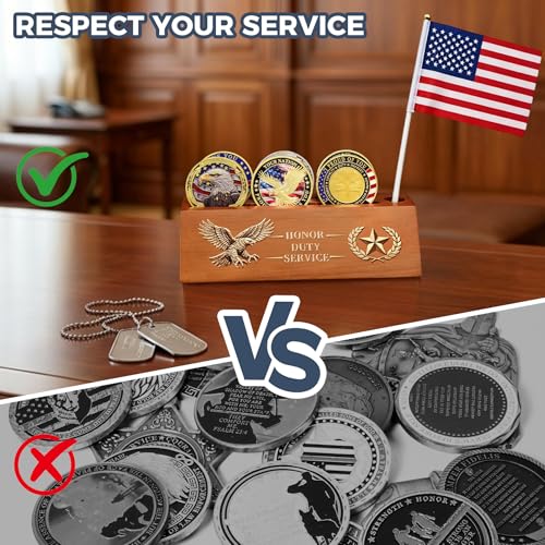 Soporte de Monedas Militar en Madera Sólida con Diseño de Águila y Estrella miniatura 5