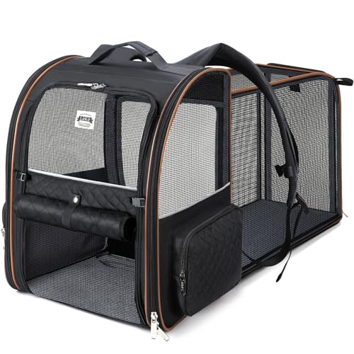 Lekespring Erweiterbar Katzenrucksack Hunderucksack für Katzen Hunde bis 10kg, Groß Katzen Rucksack Faltbare Haustier Rucksack, Schwarz
