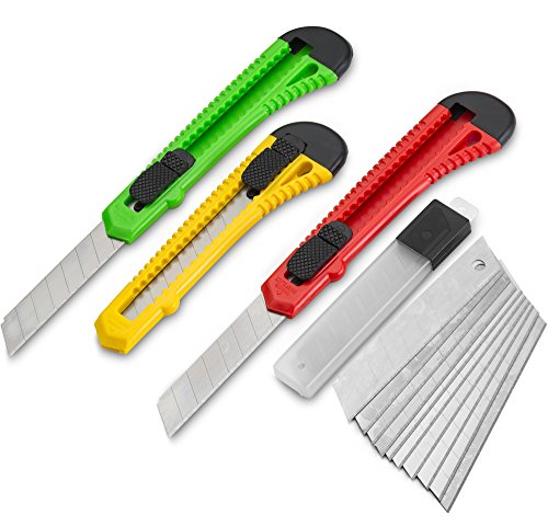 Review Product Fixson Utility Knife 18-MM Box Cutter (3 PACK) Retractable Razor Blades Knifes with Snap Off Blades and Slide Locks, Great Packaging Tools & Hobby Knife (10 REPLACEMENT BLADES INCLUDED) Black Friday - 60% OFF Fixson Utility Knife 18-MM Box Cutter (3 PACK) Retractable Razor Blades Knifes with Snap Off Blades and Slide Locks, Great Packaging Tools & Hobby Knife (10 REPLACEMENT BLADES INCLUDED)