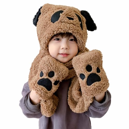 Image of Kids Winter Hat Gloves Scarf Set,Cute Panda Hat with Movable Ears Thick Warm Hood Cap for Girls Boys 4-10 Years Old