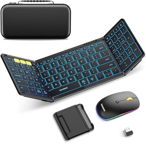 Foldable Keyboard and Mouse, Samsers Folding Bluetooth...