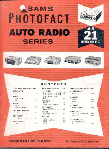 Front cover of SAMS Photofact Auto Radio Series AR-21 manual, showing title, publication date, and images of various vintage car radios.