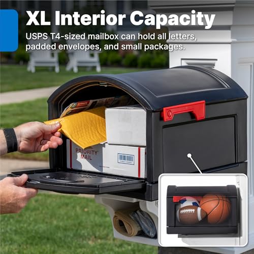 Step2 Town-to-Town XL Post-Mount Mailbox, Weather Resistant, Large Outdoor Mailboxes, Made of Durable Plastic, Easy to Install, USPS T4 Sized Mailbox, Flag Included, Onyx Black - image 3