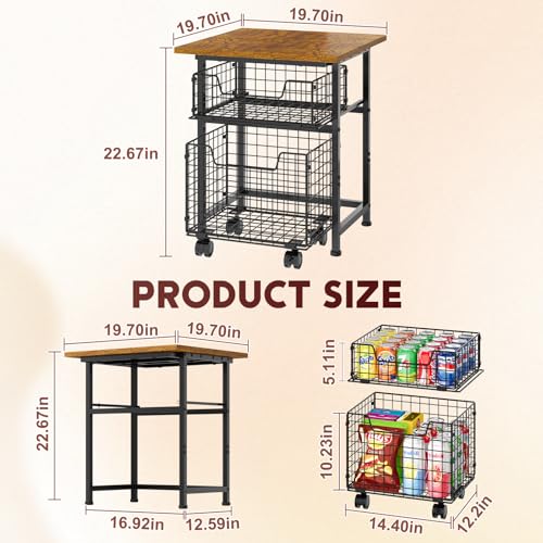 Image of Mini Fridge Stand with Storage, Small Refrigerator Stand with 2 Drawers, Mini Fridge Shelf Cabinet-Max Load 350 LBS Heavy Microwave Stand Mini Fridge Cart for Dorm, Apartment, Kitchen, (Brown)