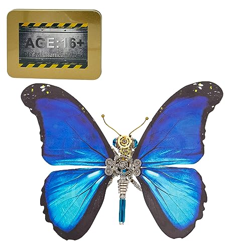 SOLIAXDIY 150+PCS3D DIY Steampunk Butterfly Metal Puzzle Kit – Modelo mecánico creativo de montaje de insectos para adultos, adorno de exhibición artesanal hecho a mano