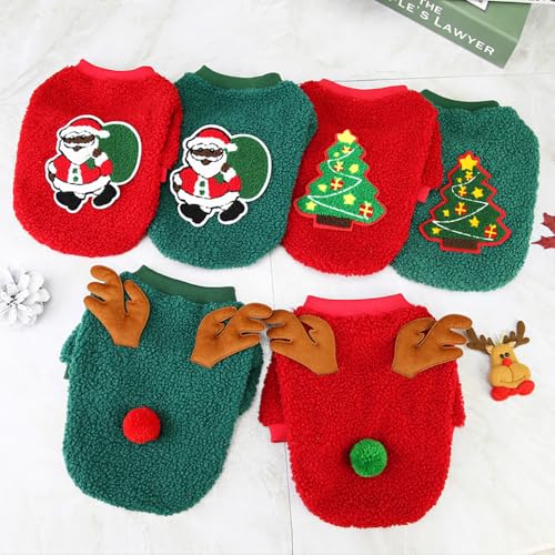 Izefia Hund Pullover Kostüm Weihnachtskleidung Geschenk Fleece Wolle Winter Warme Pyjamas Weihnachtsvater Rentier Baum Pullover für Kleine Hund Mittlere Katze