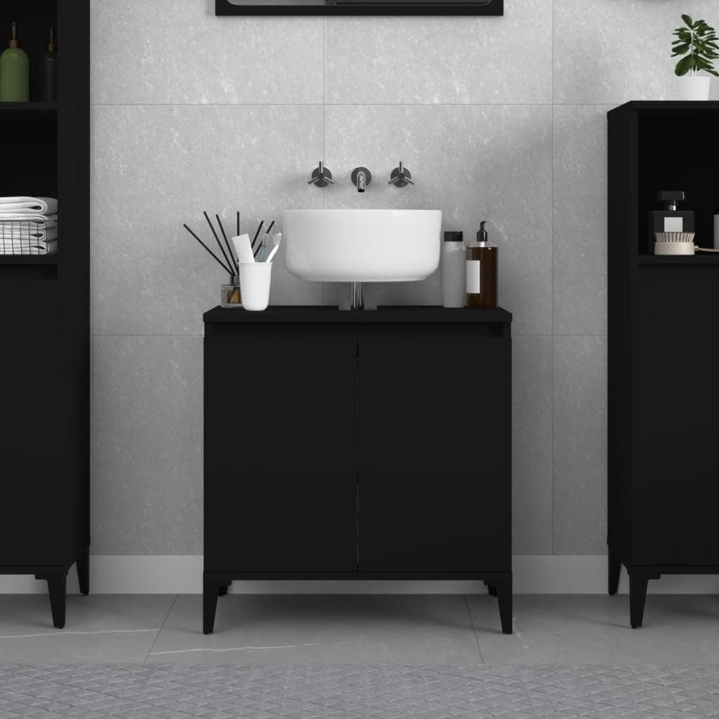 Toshilian Bathroom Under Sink Cabinet, Black Modern Rectangular ...
