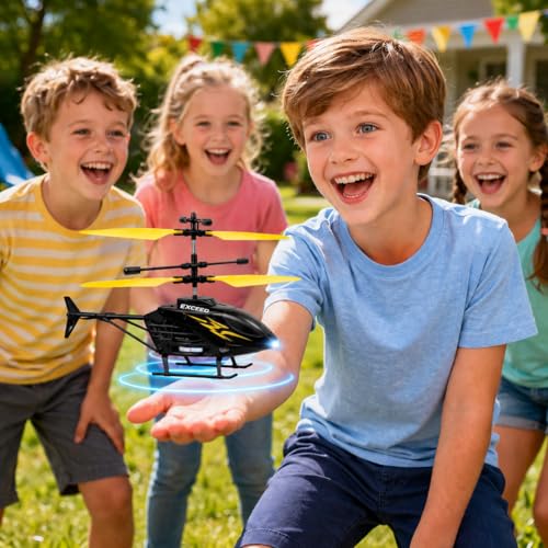 Image of KIDZYMON RC Helicopter with Hand Gravity Sensor, Flying Remote Control Helicopter Toy, Chargeble, 3D Light & Safety Sensor for Kids Age 4+ Years I Pack of 1 (Blsck Yellow)