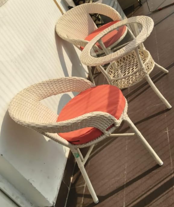 Image of India Garden Patio Seating Chair and Table Set Outdoor Balcony Garden Coffee Table Set Furniture with Table and Chairs Set (Cream with Orange Cushion 2+1)