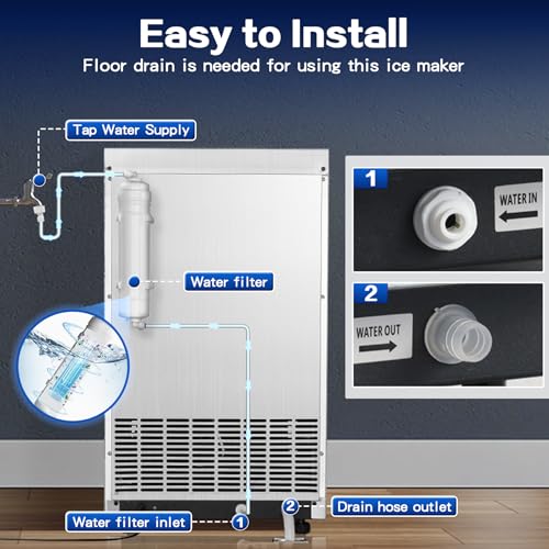 Image of Amzgachfktch Commercial Ice Maker, 110 lbs /24H, 25 lbs Ice Storage | 45 Ice Cubes in 12 Mins, Auto Self-Cleaning, Blue Light, Under Counter /Freestanding Ice Machine for Home Bar