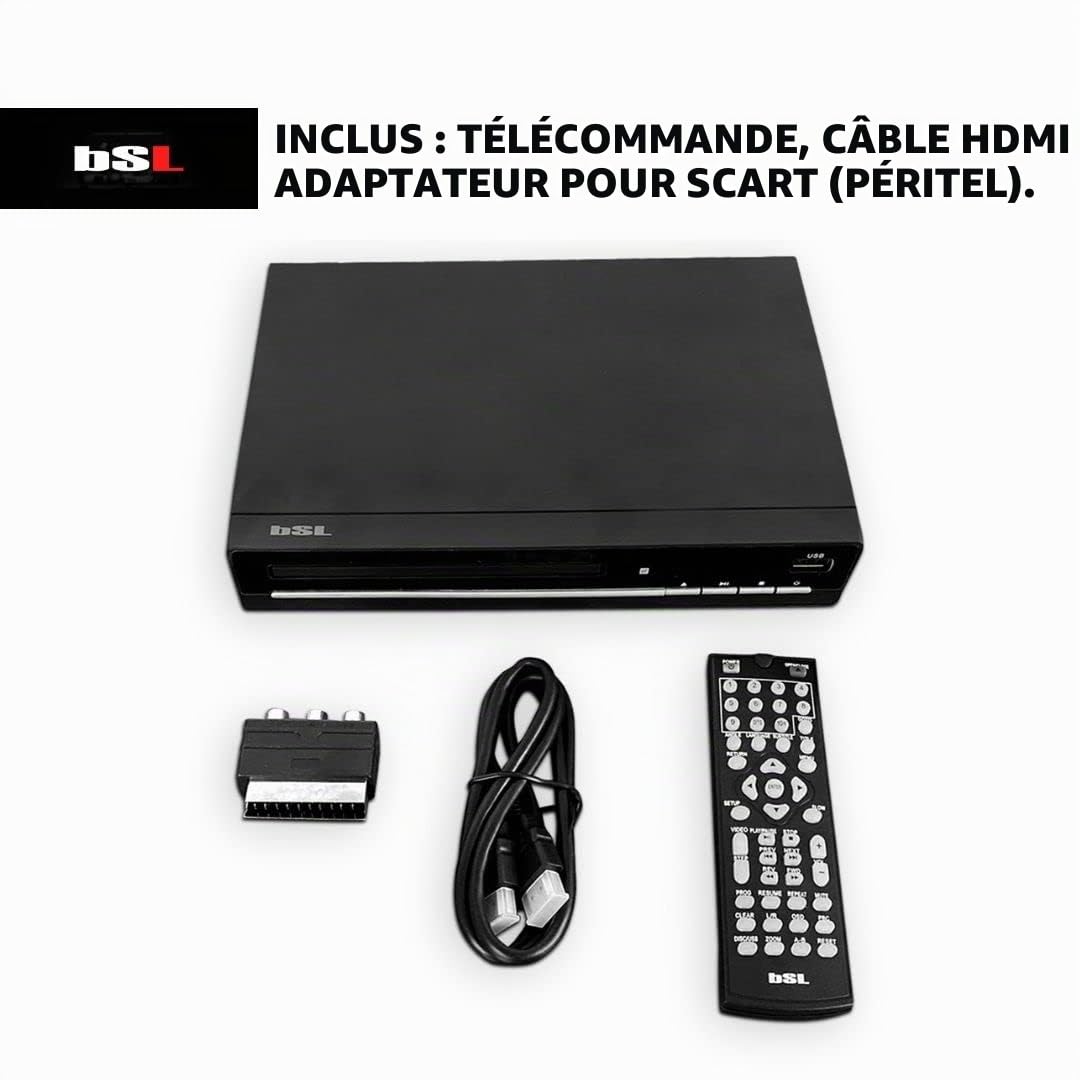Lecteur DVD BSL-351 Multiformat DVD/CD | Lecteur USB multimédia | Sortie HDMI et AV (câble AV Inclus) | Télécommande | pour Toutes Les régions.
