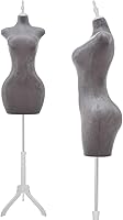 Vista 1 de Torso de maniquí femenino con curvas ajustables con soporte, forma de vestido pinable para ropa (gris, terciopelo)