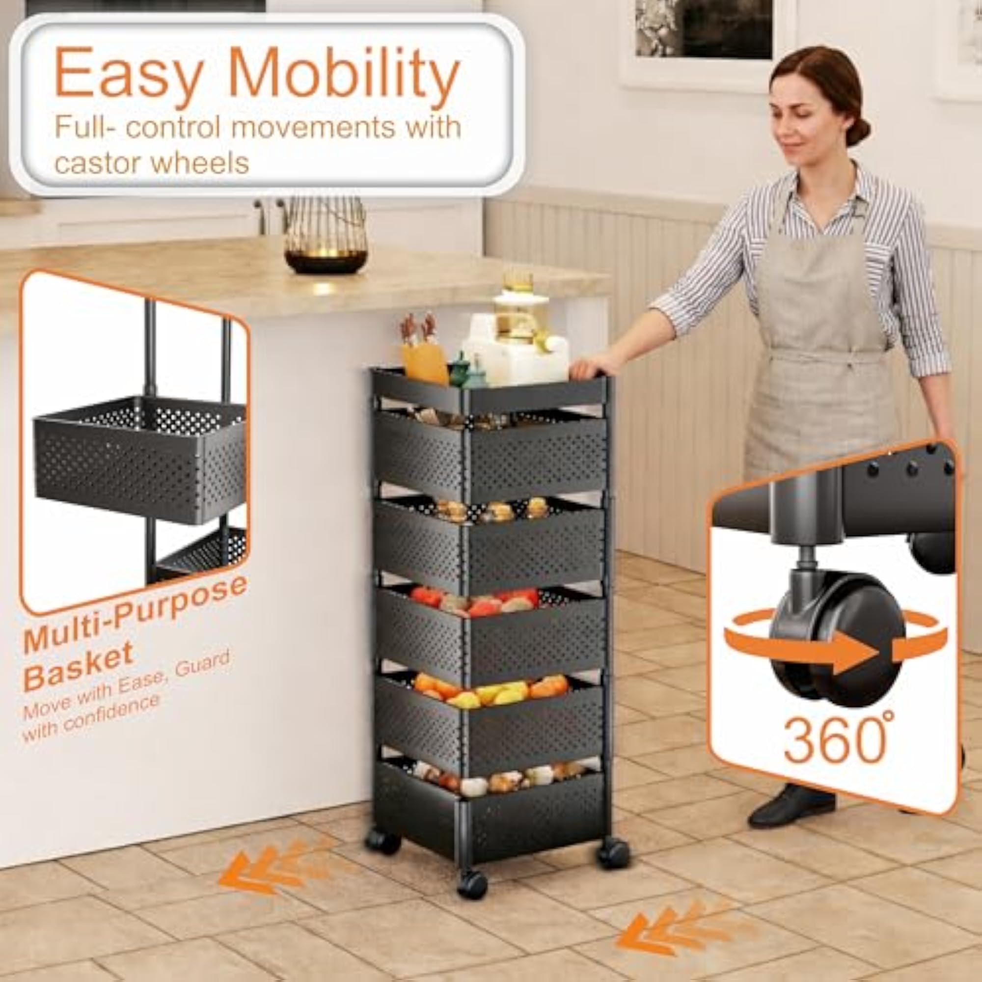 5-Layer Kitchen Trolley Organizer with Wheels