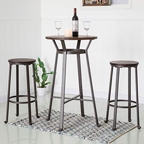 Glitzhome 1010202641 Rustic Steel Bar Table Round Wood Top Dining Room Pub Table Furnitur thumb #5