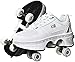 Rollschuhe Damen/Kinder, Schuhe Mit Rollen Für Mädchen, Rollerskates for Women/Kids Quad Roller Shoes, 2 in 1 Inline-Skates Jungen, Outdoor Sportschuhe Herren Skateboardschuhe,White-EUR33/US2.5/UK1