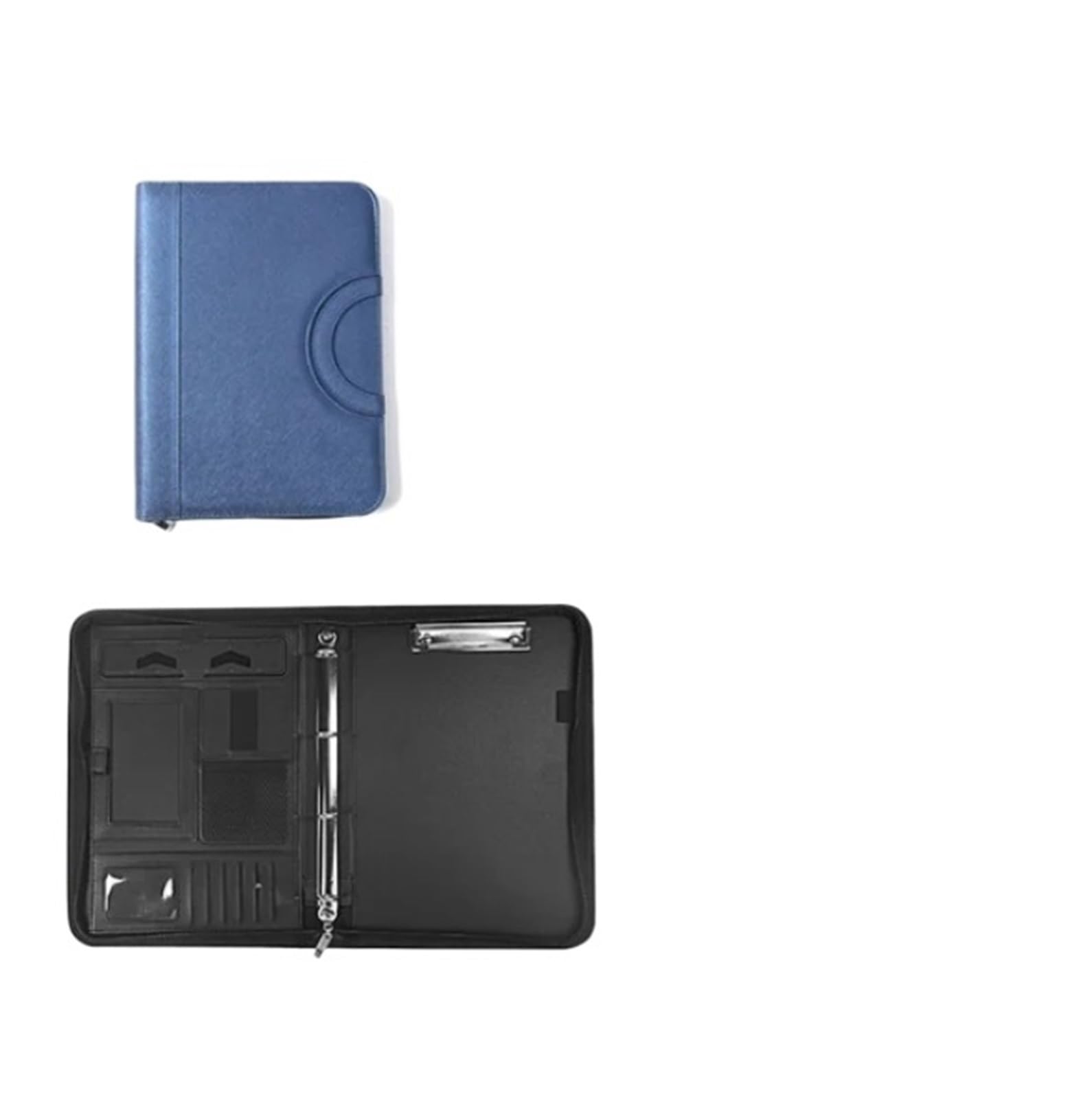 Pochette à documents en cuir Classeur en cuir A4 avec fermeture éclair, classeur de conférence, porte-documents, tablette, portable, poignée circulaire, sac classement(Blue)