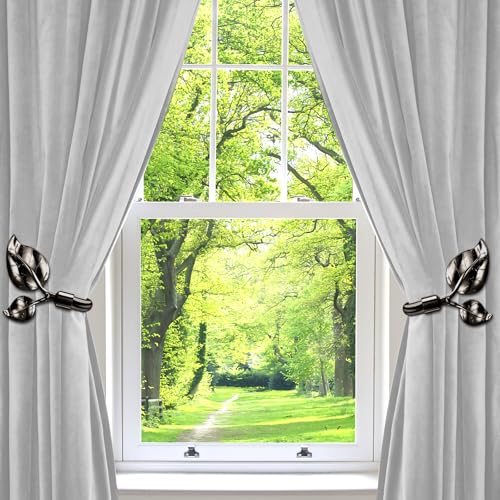 Image of HIKMLK Leaf Shaped Curtain Holdbacks 2pcs, Handmade Bronze Metal Curtain Holders for Wall Decor, Antique Brass Curtain Tieback for Drapes Window Decoration