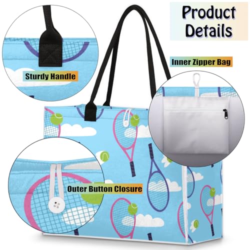 Tennis Racket Balls Tote Bag for Women Large Beach Bag Reusable Tote Bags for Work Travel Beach Shopping4
