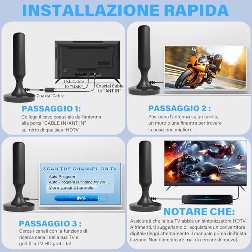 Antenna Tv Interna Amplificata Potente, 2026 Nuova Antenna Digitale Terrestre Con Amplificatore Di Segnale 4K 1080P, 500+ Km Lungo Raggio, Base Magnetica Per Smart Tv/Vecchia Tv/Camper - 7
