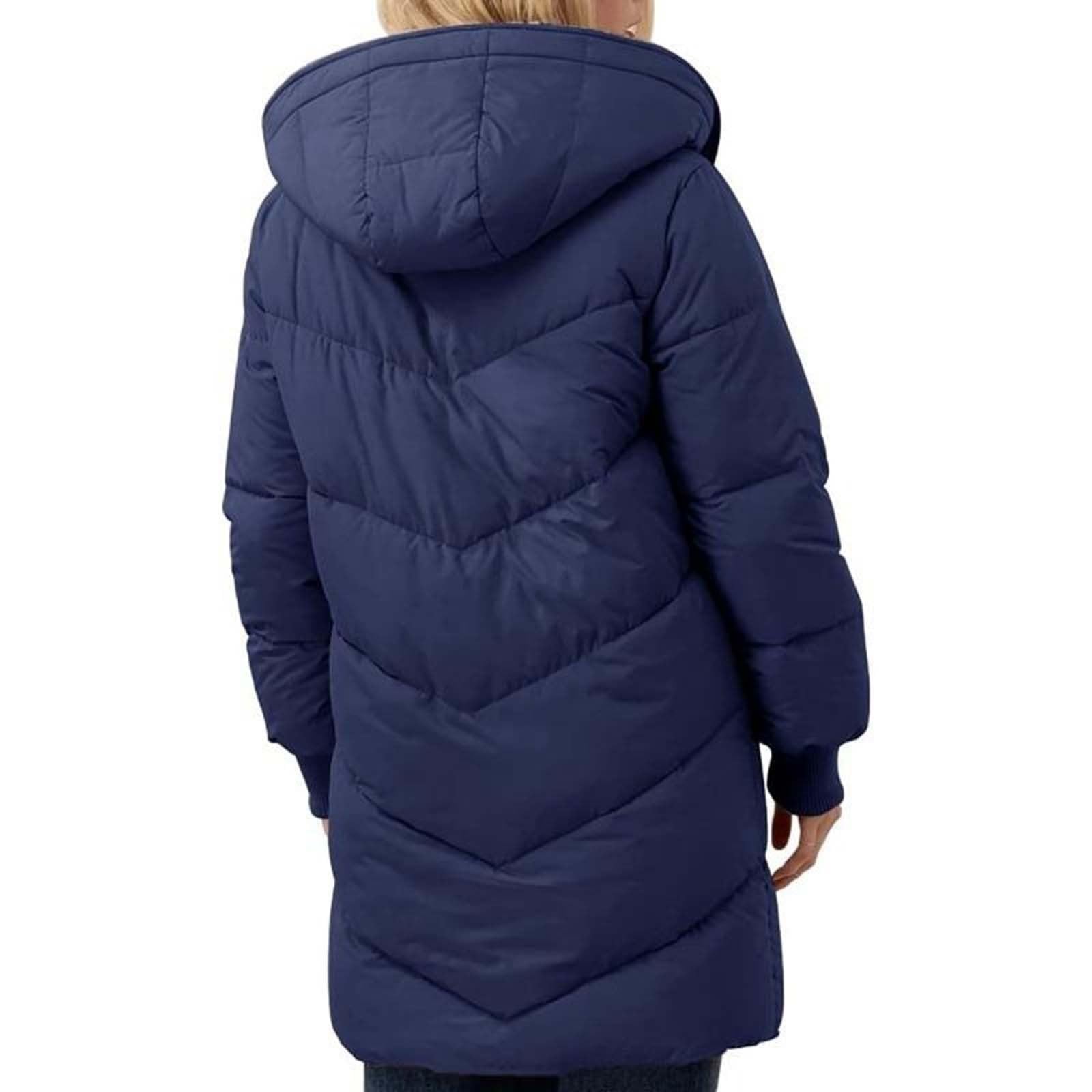 Generisch Cappotti invernali da donna, elegante giacca per le mezze stagioni, giacche lunghe foderate in pile, cappotto lungo invernale con cappuccio, parka, giacca in parka calda, tinta unita casual