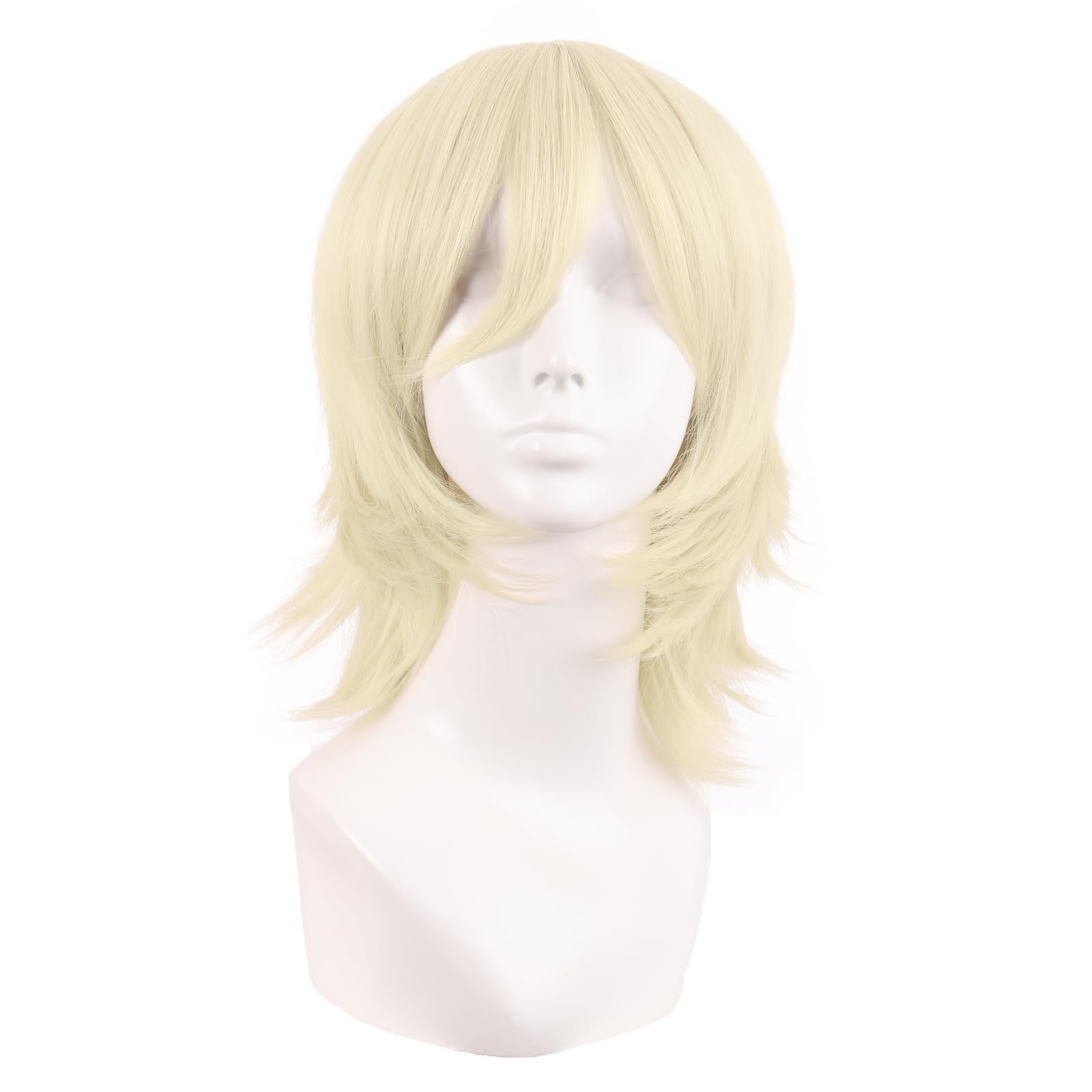 MapofBeauty 14 Inch/35 cm Short Cosplay Wolf Tail Synthetic Side Bangs Party Wig (Light Blonde)