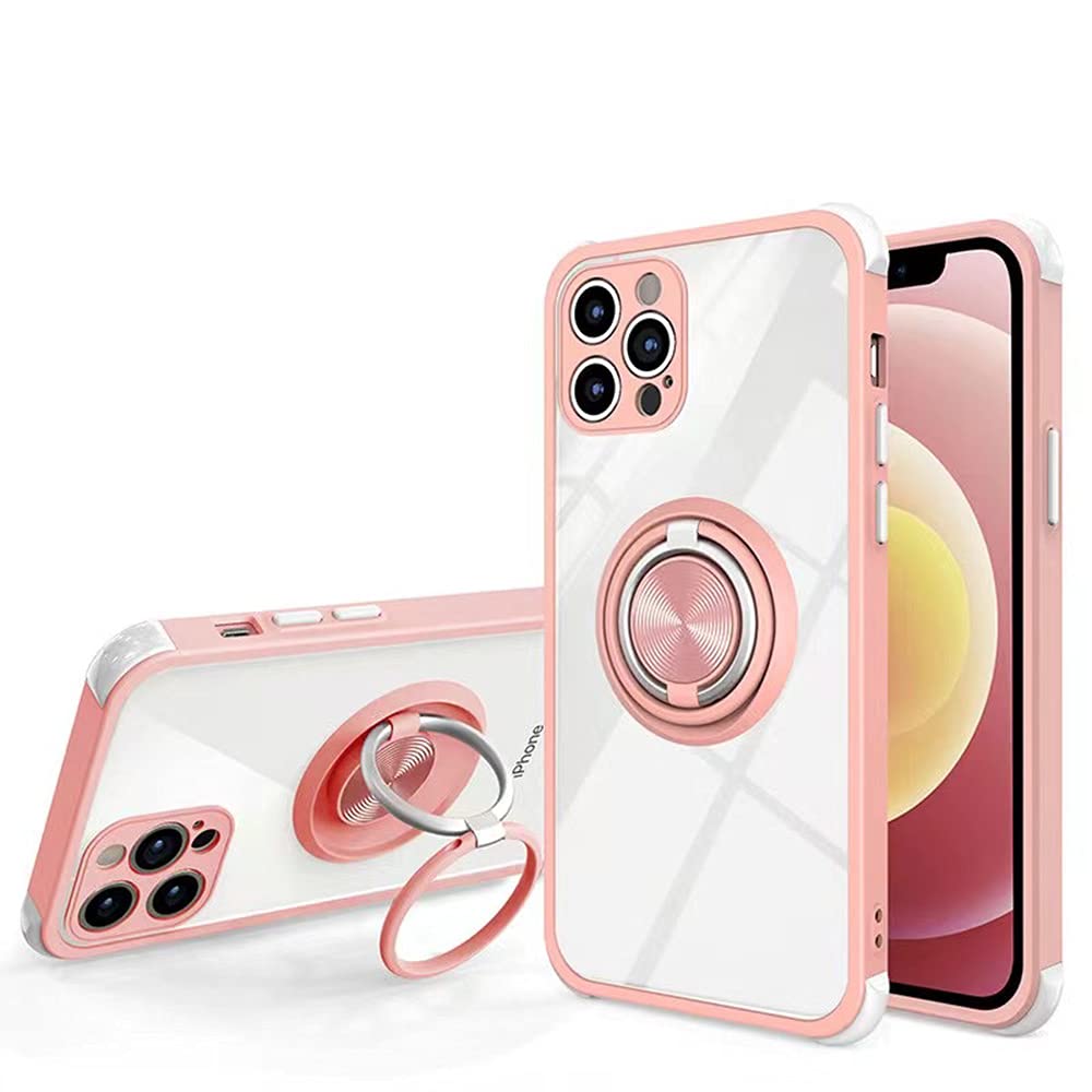 iPhone 12 Case, UPPWOO Protection Case with Double Rings 360°Kickstand, Impact-Resistant Shockproof Supports Magnetic Car Mount, TPU Cover for iPhone 12 Pro 6.1"(2020) (iPhone 12-6.1", Pink)