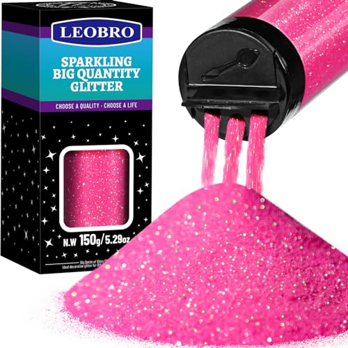 LEOBRO Pink Glitter 150g/5.29oz Iridescent Hot Pink Fine Glitter for Crafts Resin Body Face Valentine Decorations 0.2MM