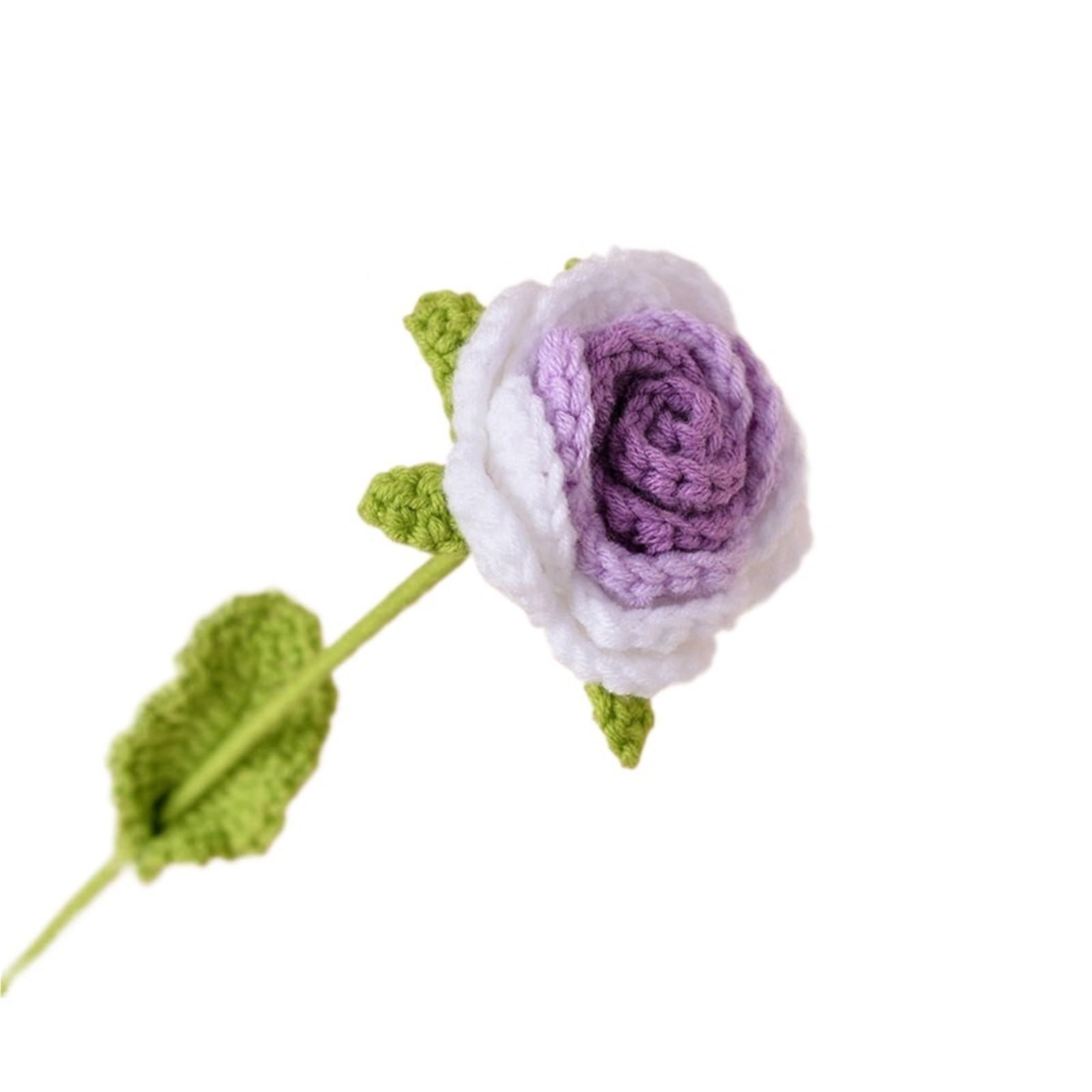 ENWWCH 2pcs Finished Knitting Flower Rose Bouquet Simulation Home Decoration Wedding Hand-Knitted Crochet For Home(Color11)
