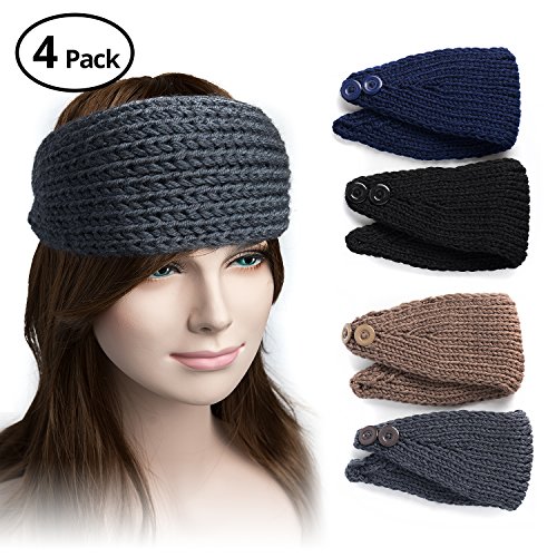 4 pcs: HBY Women's Fashion Winter Button Ear Warmer Crochet Headband Hairband Wrap