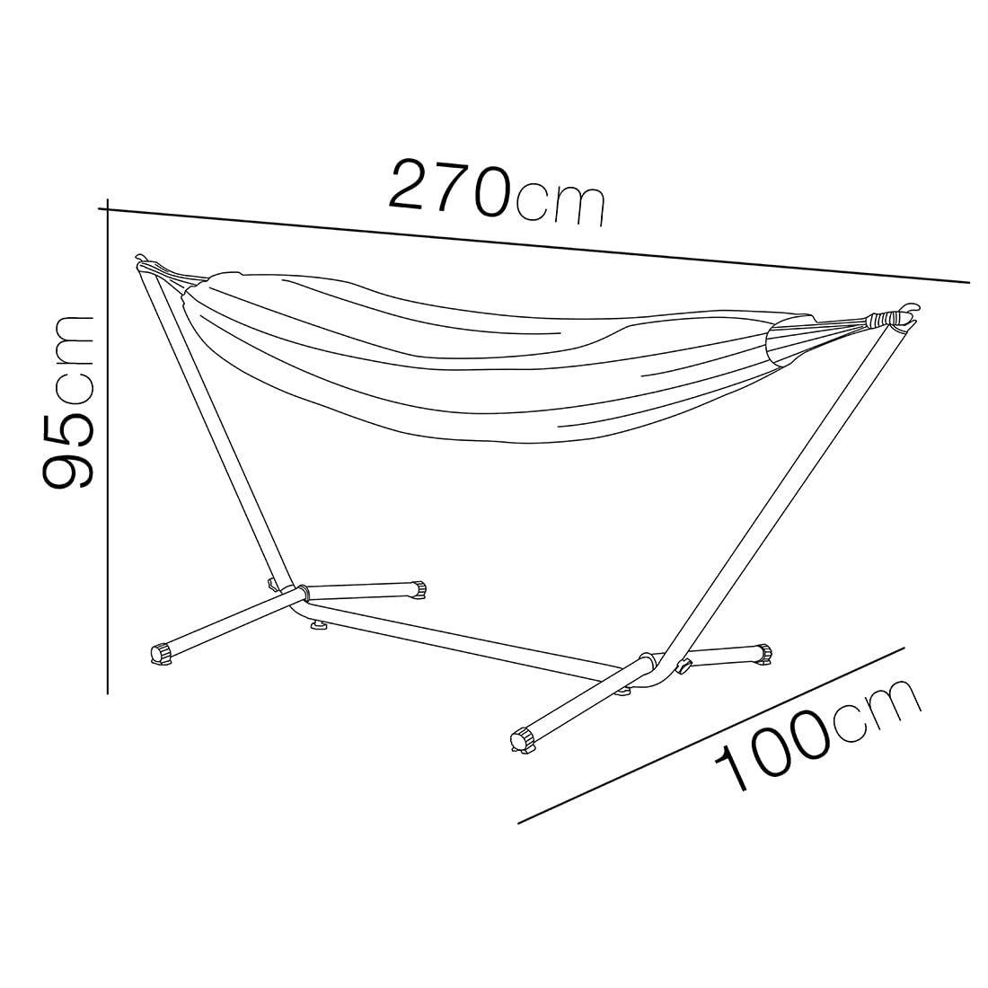 Acomoda Textil - Hamaca de Jardín con Soporte Metálico 270x100x95 cm, Estructura de Acero Resistente con Lona Cómoda, Hamaca Exterior para Terraza, Patio, Balcón o Camping.