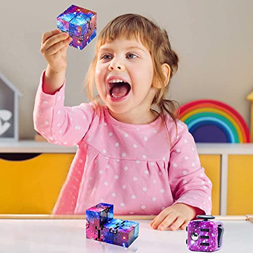 Chennyfun Juego de 2 Juguetes para Fidget, Juguetes Galaxy Fidget Cubo Infinito Cubo,Colorido Anti-ansiedad Anti-Stress AD, TDAH, Autismo Juguetes Killing Time para niños y Adultos Mayores de 3 años