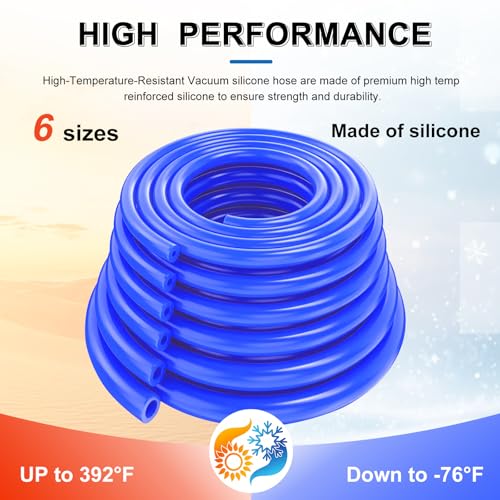 Image of Tnisesm 134PCS Vacuum Hose Automotive Kit 5FT,1 /8 inch 5 /32 inch 3 /16 inch 1 /4 inch 5 /16 inch 3 /8 inch Blue Tubings with Color-Matched Connectors 128PCS ID High Performance 130PSI Silicone Vacuum Hose line Kit