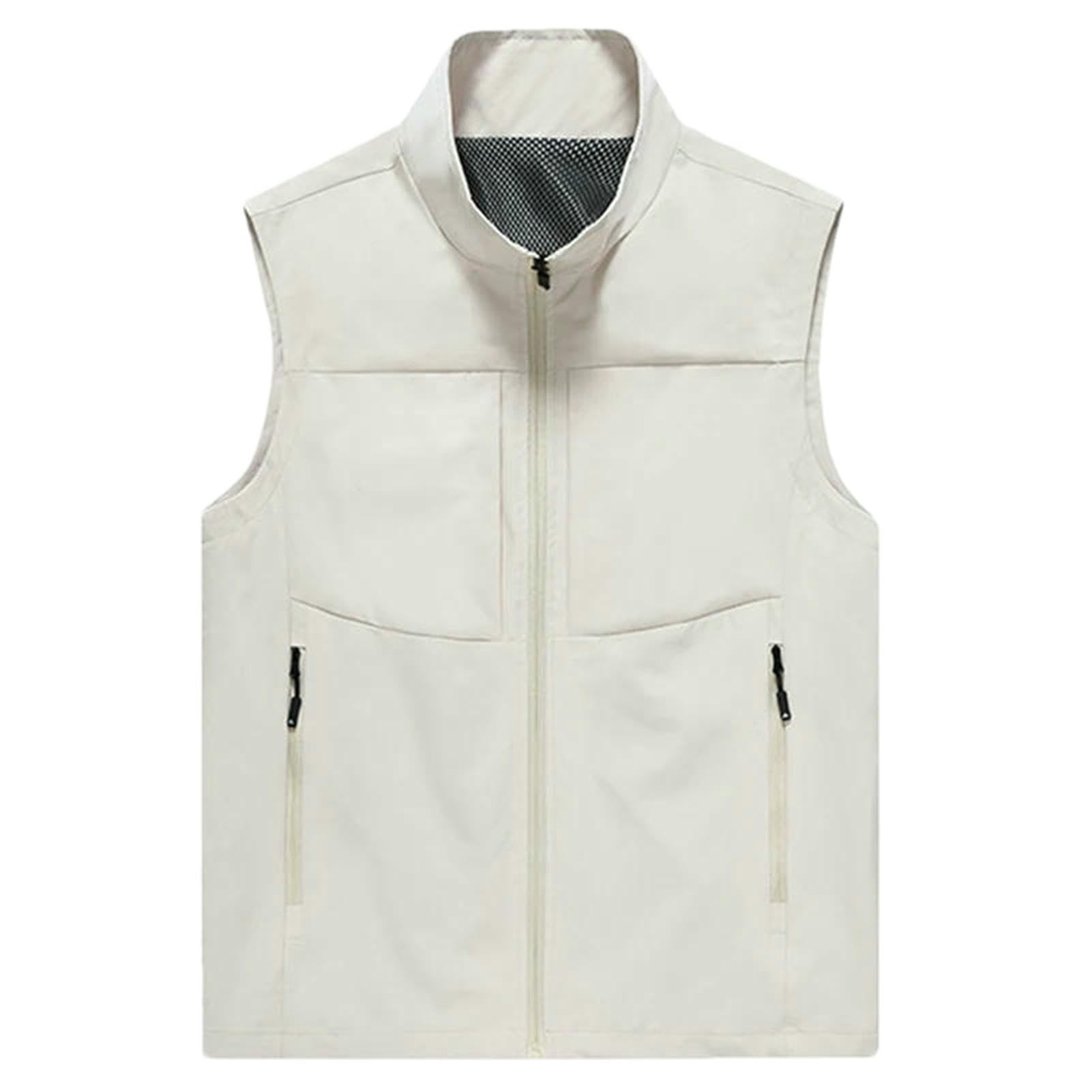 Chaleco ligero con cremallera para hombre cortavientos beige S 7