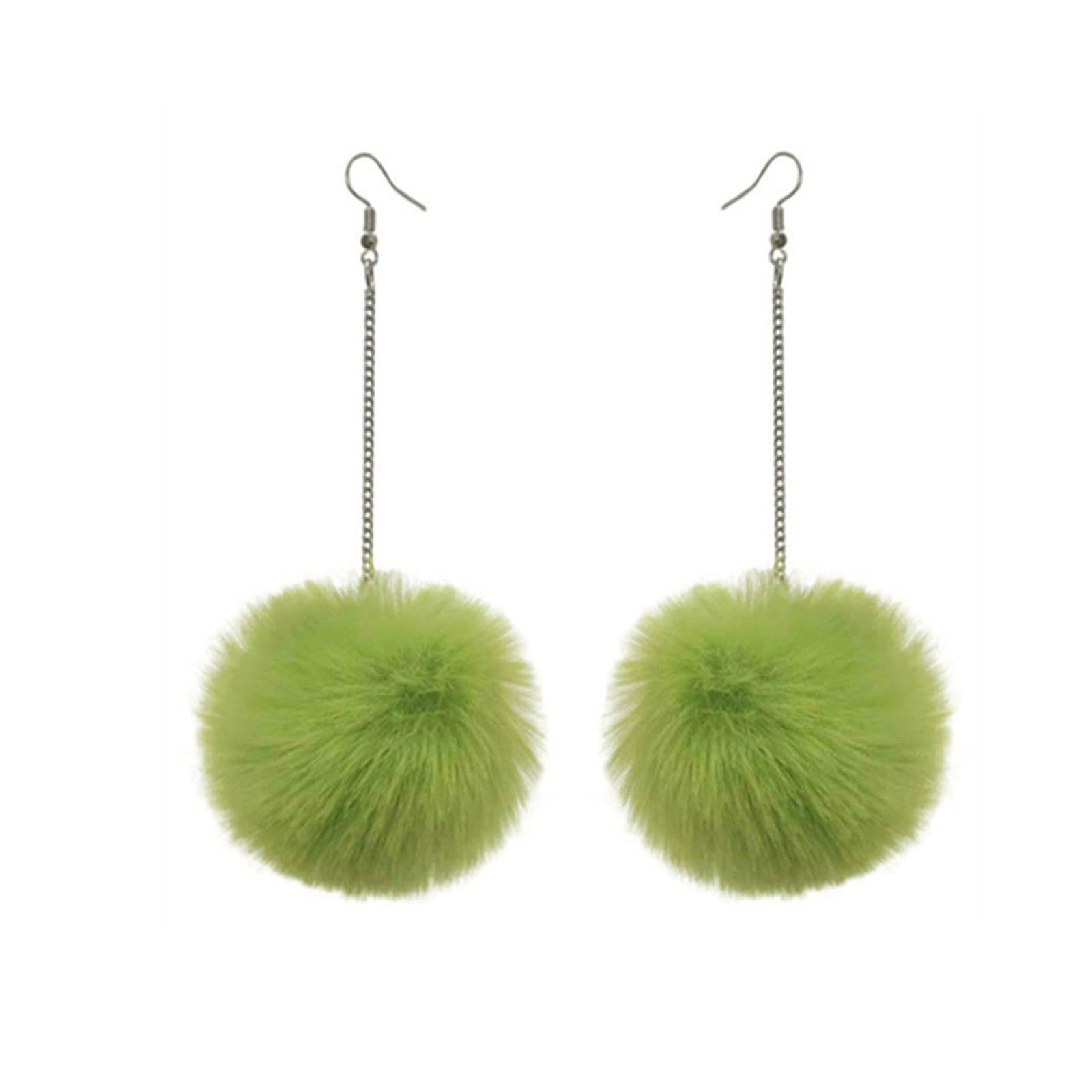 Bohemia Colorful Faux Fur Ball Tassel Earrings Handmade Lightweight Soft Plush Pom Pom Dangle Drop Earring for Women Thanksgiving Christmas Gifts Winter Jewelry