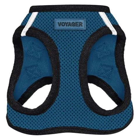 Voyager Step-In Air Dog Harness - All Weather Mesh, Reflective, No Pull Harness for Small, Medium Dogs, Cats - Secure with Hook & Loop Fastener, Buckle, Double D-Rings - Blue/Black Trim, S Cover