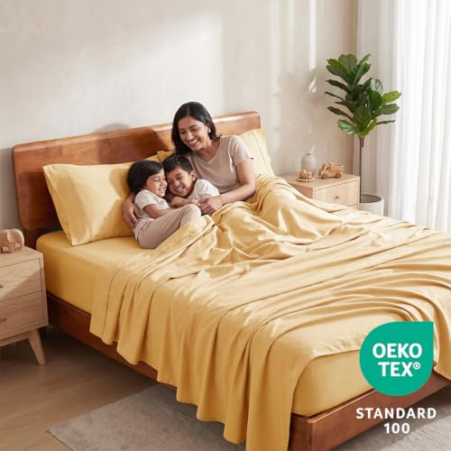 Image of LANE LINEN 100% Organic Cotton Bedsheet for Double Bed King Size - Cocoon | GOTS Certified, Percale Weave, 108x108 inches, Soft & Breathable, Machine Washable, Includes 2 Pillow Covers