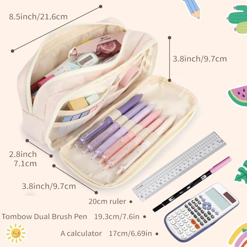 Image of Large Capacity Pencil Case with Compartments for Girls, Pen Bag for School | Multi-Compartment Pencil Case Massive Storage Capacity Durable Zipper Students College Office Stationery Essentials