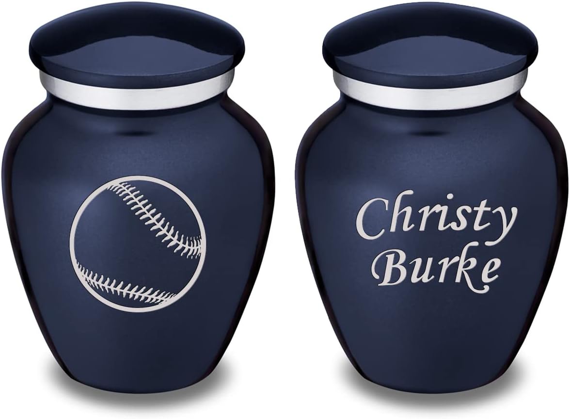 Geturns Embrace Keepsake Personalized Baseball Cremation Urns for Human Ashes I Cobalt Blue Funeral Urn for Men and Women with Double Side Engraving I 3.5 lbs