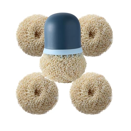 Image of Stainless Steel Wire Sponge Substitutes with Handle Non-Scratch Pot Scrubber Household Kitchen Cleaning Sponge for Non-Stick Pans, Dish, Metal Pot, Sink (Nordic Blue+4)