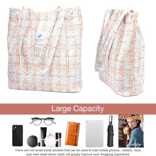 Image of Lyrovo Women Corduroy Shoulder Tote Bag for Work Beach Travel and Shopping Grocery