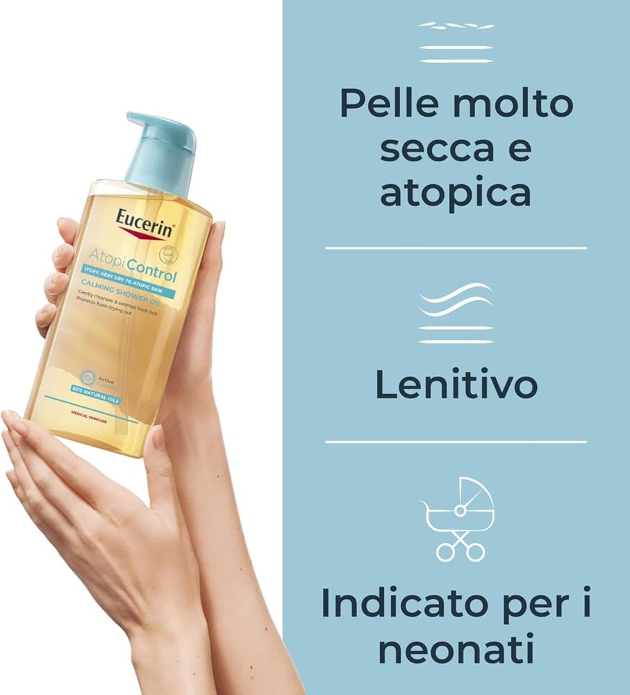 Eucerin Atopi Control Skincare Kit con detergente corpo Olio Detergente Lenitivo 400 ml e crema dermatite atopica Balsamo Corpo Lenitivo 400 ml, Con Ceramidi e Oli, Pelle secca, sensibile e atopica