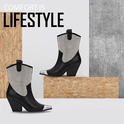 Cape Robbin Women's Western Cowboy Boots - Pointed Toe Pull-On Rhinestone Accents & Chunky Heel (Zephyr)4